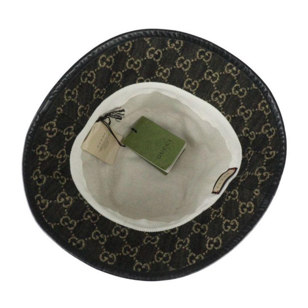 Gucci Bucket Hat GG Canvas Leather Black Beige Hat - Picture 5 of 10